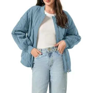 Yousify Womens Puffer Jackets Oversized Warm Coats with Pockets Fashion Cozy Quilted Jacket Baby Blue S