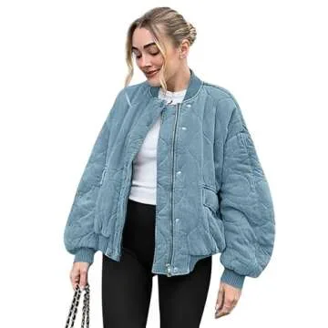 Yousify Womens Puffer Jackets Oversized Warm Coats with Pockets Fashion Cozy Quilted Jacket Baby Blue S