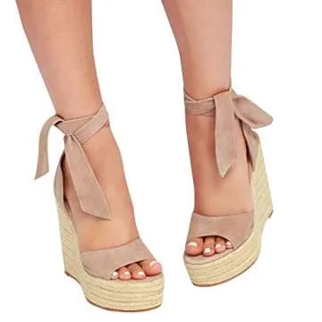 Liyuandian Womens Platform Espadrille Wedges Open Toe High Heel Sandals with Ankle Strap Buckle Up Shoes