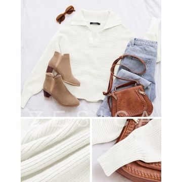 ZESICA Women's Comfy V Neck Ribbed Knit Casual Sweater