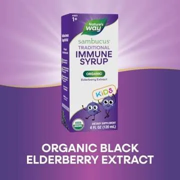 Nature's Way Sambucus Elderberry Traditional Immune Syrup for Ages 1+, Traditional Immune Support*, Antioxidant Support*, Black Elderberry Extract, USDA Certified Organic, 4 Fl Oz (Packaging May Vary)