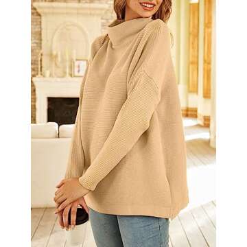 LILLUSORY Women's Mock Turtleneck Sweater Oversized Long Sleeve Casual Knit Pullover Tunic Tops Wear with Leggings Khaki XL