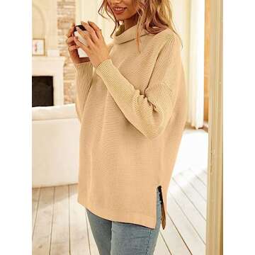 LILLUSORY Women's Mock Turtleneck Sweater Oversized Long Sleeve Casual Knit Pullover Tunic Tops Wear with Leggings Khaki XL
