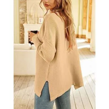 LILLUSORY Women's Mock Turtleneck Sweater Oversized Long Sleeve Casual Knit Pullover Tunic Tops Wear with Leggings Khaki XL
