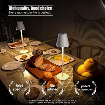 Timjorman Modern LED Cordless Table Lamp, 4000mAh Rechargeable Battery, 3 Level Brightness Night Light, Metal Shell, Minimalist Design, for Couples Dinner/Coffee Table/Restaurant/Bedroom, White