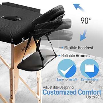 SereneLife Portable Massage Table-Professional Adjustable Folding Bed with 3 Sections and Carrying Bag for Therapy, Tattoo, Salon, Spa & Facial Treatment, Black