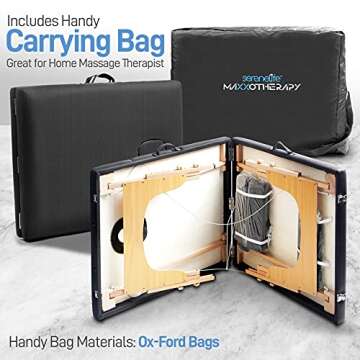 SereneLife Portable Massage Table-Professional Adjustable Folding Bed with 3 Sections and Carrying Bag for Therapy, Tattoo, Salon, Spa & Facial Treatment, Black