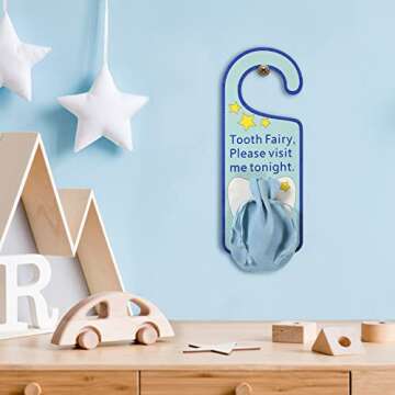 Qunclay Tooth Fairy Tooth Holder Tooth Fairy Door Hanger Bag Tooth Fairy Baby Teeth Keepsake Container for Lost Teeth Kids Boys Girl Milk Teeth Encourage Gift(Cool Style)