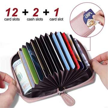 GADIEMKENSD Women Credit Card Holder Small Rfid Wallet Zipper Genuine Leather Accordion Wallets Case...
