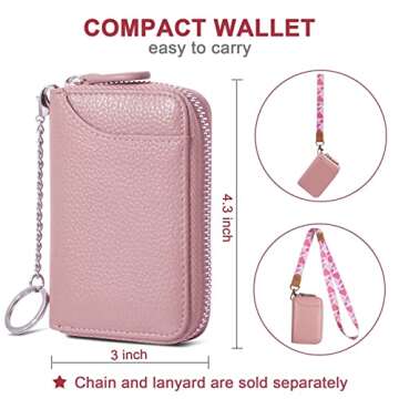 GADIEMKENSD Women Credit Card Holder Small Rfid Wallet Zipper Genuine Leather Accordion Wallets Case for Men id Compact Slim Zip 12 Individual Credit Card Slots And 2 Cash Slots Pink