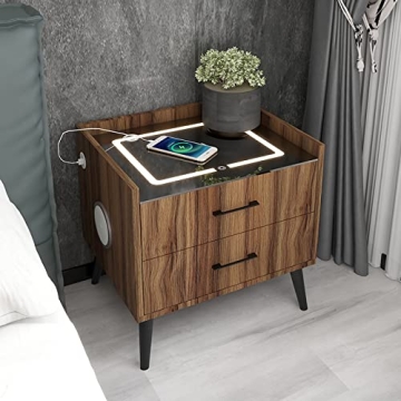 Smart LED Nightstand with 2 Drawers, End Table with Charging Station Wireless and Storage, Bluetooth...