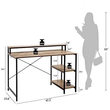 LINSY HOME 47 Inch Computer Desk with Monitor Stand