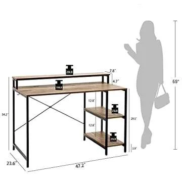 LINSY HOME 47 Inch Computer Desk with Monitor Stand
