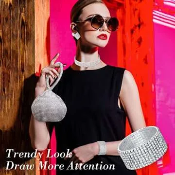 Junkin 4 Pieces Women Rhinestone Crystal Jewelry Set Triangle Bling Evening Clutch Bag Rhinestone Pearl Ear Stud Bridal Wedding Choker Bracelet for Women Girl Party Wedding(Silver)