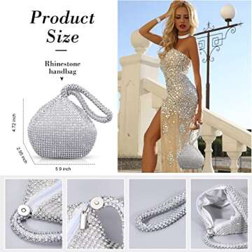 Junkin 4 Pieces Women Rhinestone Crystal Jewelry Set Triangle Bling Evening Clutch Bag Rhinestone Pearl Ear Stud Bridal Wedding Choker Bracelet for Women Girl Party Wedding(Silver)
