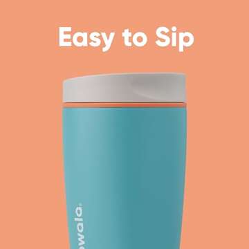 Owala SmoothSip Slider Insulated Stainless Steel Coffee Tumbler - 20 oz, Grey/Blue (Beachy Breeze)