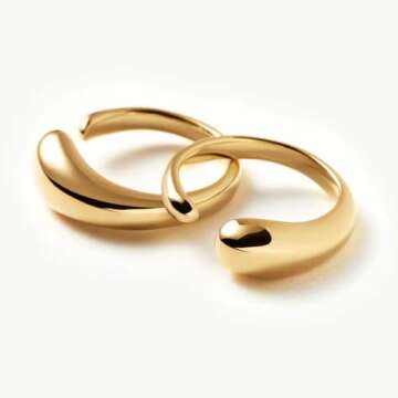 Kainier 2PCS Gold Chunky Rings for Women 14K Gold Plated Dainty Rings High Polish Statement Band Classic Double Ring Comfort Fit Size 5 to 10 (8, Double Ring)