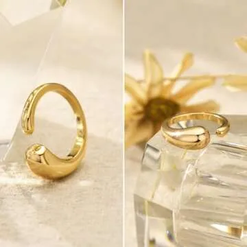 Kainier 2PCS Gold Chunky Rings for Women 14K Gold Plated Dainty Rings High Polish Statement Band Classic Double Ring Comfort Fit Size 5 to 10 (8, Double Ring)