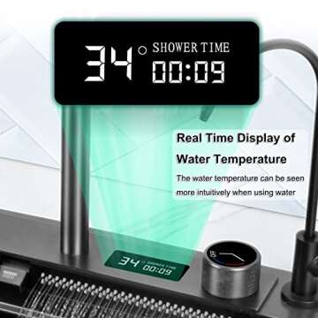 Kitchen Sink, 304 Stainless Steel Nano Raindance Waterfall Sink, with Pull-Out Faucet Single Bowl Big Sinks, 304 Stainless Steel Sink with Drain Strainer and Accessories (Size : 75x46cm)