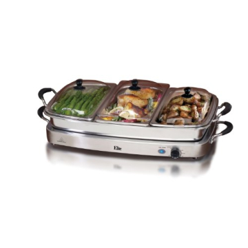 Elite Gourmet 3 Tray Buffet Server - Stainless Steel Food Warmer