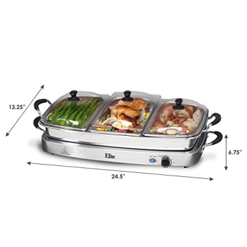 Elite Gourmet Triple Tray Buffet Server 7.5 Qt