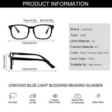 JOSCHOO Blue Light Blocking Reading Glasses Women Men Anti Eyestrain Computer Glasses Readers (Pink, 1.25)