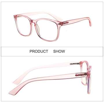 JOSCHOO Blue Light Blocking Reading Glasses Women Men Anti Eyestrain Computer Glasses Readers (Pink, 1.25)