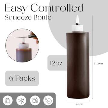 6-Pack Condiment Squeeze Bottles for Sauces - Includes Funnel, Erasable Marker & Reusable Labels, Perfect for Salad Dressings, Liquids, and Ketchup, Durable Plastic 12 oz Bottles