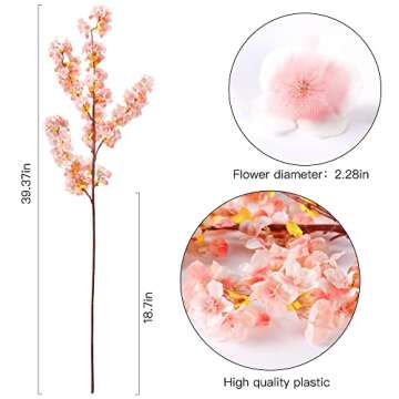 Sggvecsy Cherry Flower Branches Plum Blossom Artificial Flowers Branches 39 Inch Branches Flowers Tree Stems for Home Wedding Party Decor (3 Pcs, Pink)
