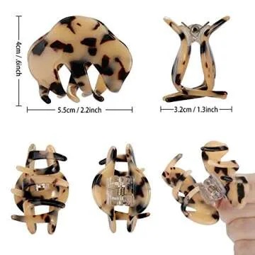 Hair Claw Clips for Women Girls, Funtopia 6 Pack 2.2 Inch Tortoise Barrettes Acrylic Hair Jaw Clips Clamp Celluloid Leopard Print Hair Clips for Thin Hair (Medium Size, Assorted Color)