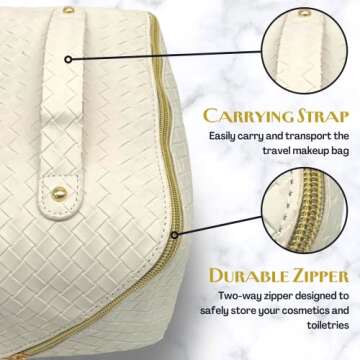 Travel Makeup Bag, Cosmetic Bag For Travel | Travel Toiletry Bag For Makeup, Brushes, & Much More | Two-Way Zipper, Compartments For Organization, Waterproof (10x7x4in, Brown Leather) (brown)