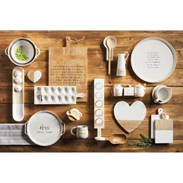 Mud Pie Wood and Marble Heart Coasters, Natural/White, 4.25" x 3.85"