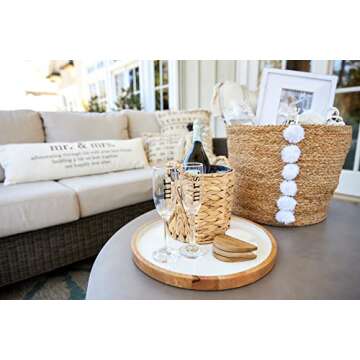 Mud Pie Wood and Marble Heart Coasters, Natural/White, 4.25" x 3.85"