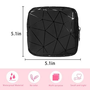 OWTING Sanitary Napkin Storage Bag,Menstrual Cup Pouch,Girls Travel Geometric Stitching Small Makeup Sanitary Pads Organizer,Portable,Large Capacity (Black) 1