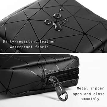 OWTING Sanitary Napkin Storage Bag,Menstrual Cup Pouch,Girls Travel Geometric Stitching Small Makeup Sanitary Pads Organizer,Portable,Large Capacity (Black) 1