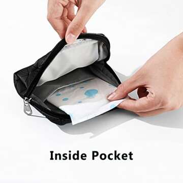 OWTING Sanitary Napkin Storage Bag,Menstrual Cup Pouch,Girls Travel Geometric Stitching Small Makeup Sanitary Pads Organizer,Portable,Large Capacity (Black) 1