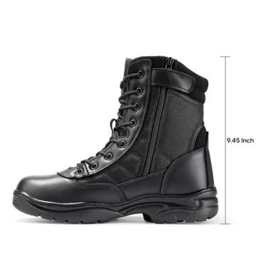 NORTIV 8 Mens Military Tactical Work Boots Side Zipper Leather Outdoor 8 Inches Motorcycle Combat Boots Size 12 M US Trooper, Black-8 Inches