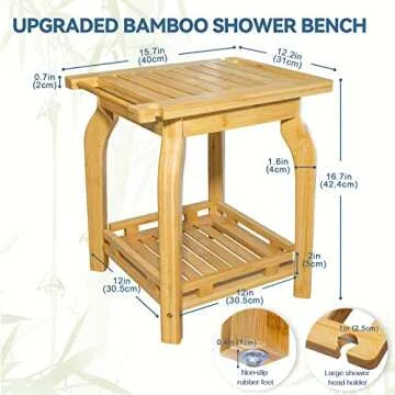 2-Tier Bamboo Shower Bench for Inside Shower Shaving Legs, 16 Inch Waterproof Bathroom Bench Shower ...