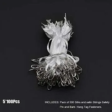 4.5" 500Pcs Hang Tag Fasteners Silks and Satin Strings Safety Pin and Barb Easy and Fast to Attach(White)
