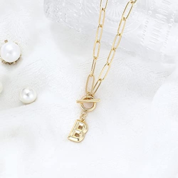 Elegant Gold Layered Paperclip Necklace with Initial Pendant