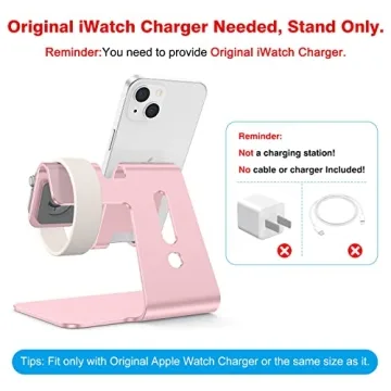 OMOTON Stand for Apple Watch - 2 in 1 Universal Desktop Stand Holder (Not Include Charger) for All iPhone 15 14 13 12 and Apple Watch Series 9/8/SE2/7/6/SE/5/4/3/2(Both 38/40/41/42/44/45mm) Rose Gold