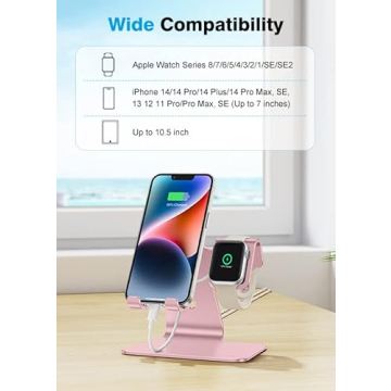 OMOTON Stand for Apple Watch - 2 in 1 Universal Desktop Stand Holder (Not Include Charger) for All iPhone 15 14 13 12 and Apple Watch Series 9/8/SE2/7/6/SE/5/4/3/2(Both 38/40/41/42/44/45mm) Rose Gold