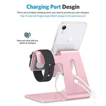 OMOTON Stand for Apple Watch - 2 in 1 Universal Desktop Stand Holder (Not Include Charger) for All iPhone 15 14 13 12 and Apple Watch Series 9/8/SE2/7/6/SE/5/4/3/2(Both 38/40/41/42/44/45mm) Rose Gold