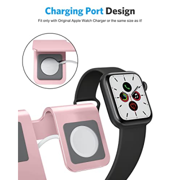 OMOTON Stand for Apple Watch - 2 in 1 Universal Desktop Stand Holder (Not Include Charger) for All iPhone 15 14 13 12 and Apple Watch Series 9/8/SE2/7/6/SE/5/4/3/2(Both 38/40/41/42/44/45mm) Rose Gold