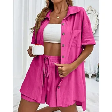 Mundoven Women’s 2 Piece Linen Shorts Set for Summer