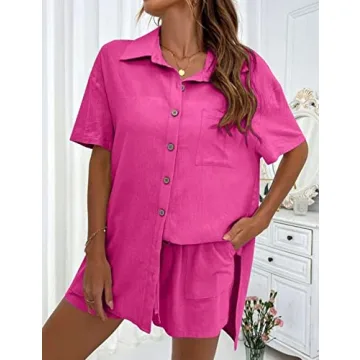 Mundoven Women’s 2 Piece Linen Shorts Set for Summer