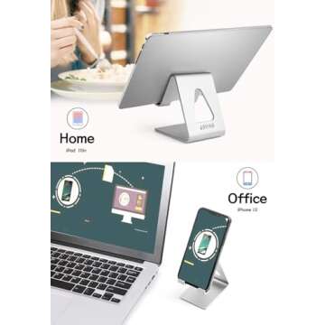 Aoviho Cell Phone Stand for Desk, Desktop Phone Holder, Aluminum Mobile Phone Stand for iPhone 15 14 13 12 pro Mini 11 X Xr Xs max 8 7 6 6s Plus Samsung Galaxy S21 Ultra All Smart Phones,Silver