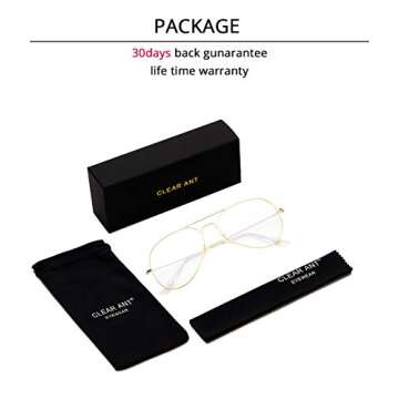 Clear Ant Blue Light Blocking Aviator Glasses for Women Men Lightweight Metal Frame Computer Glasses Anti-eyestrain Gaming Eyeglasses