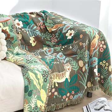 MSGKV 100% Cotton Throw Blanket for Couch Bed Sofa, Cotton Quilt Coverlet Reversible Mudcloth Throws, Soft Cozy Farmhouse Blankets 60''x 80'' Tiger Print Blanket for All Seasons