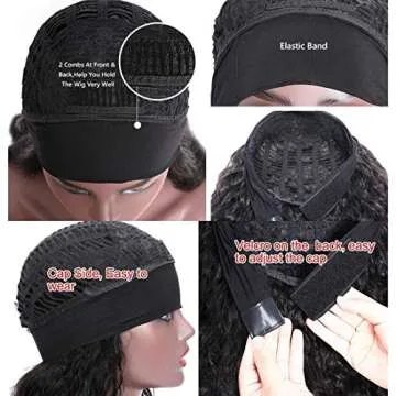 Beauty Forever Headband Human Hair Wig Water Wave Glueless Human Hair Wigs With Pre-attached Scarf Non Lace Front Wigs for women Natural Color 150% Density 26 Inch